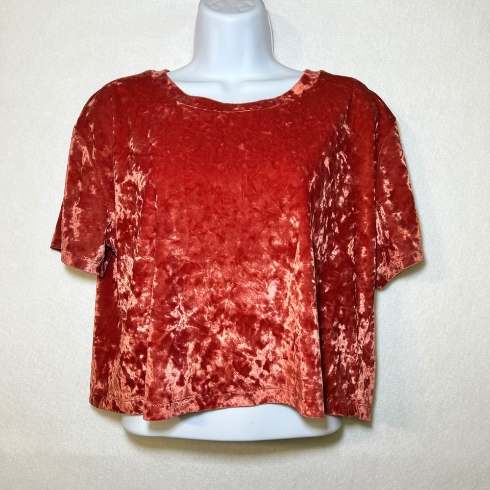 Aeropostale Crushed Velvet 90s Y2K Whimsigoth Punk Crop Top Terracotta Women M